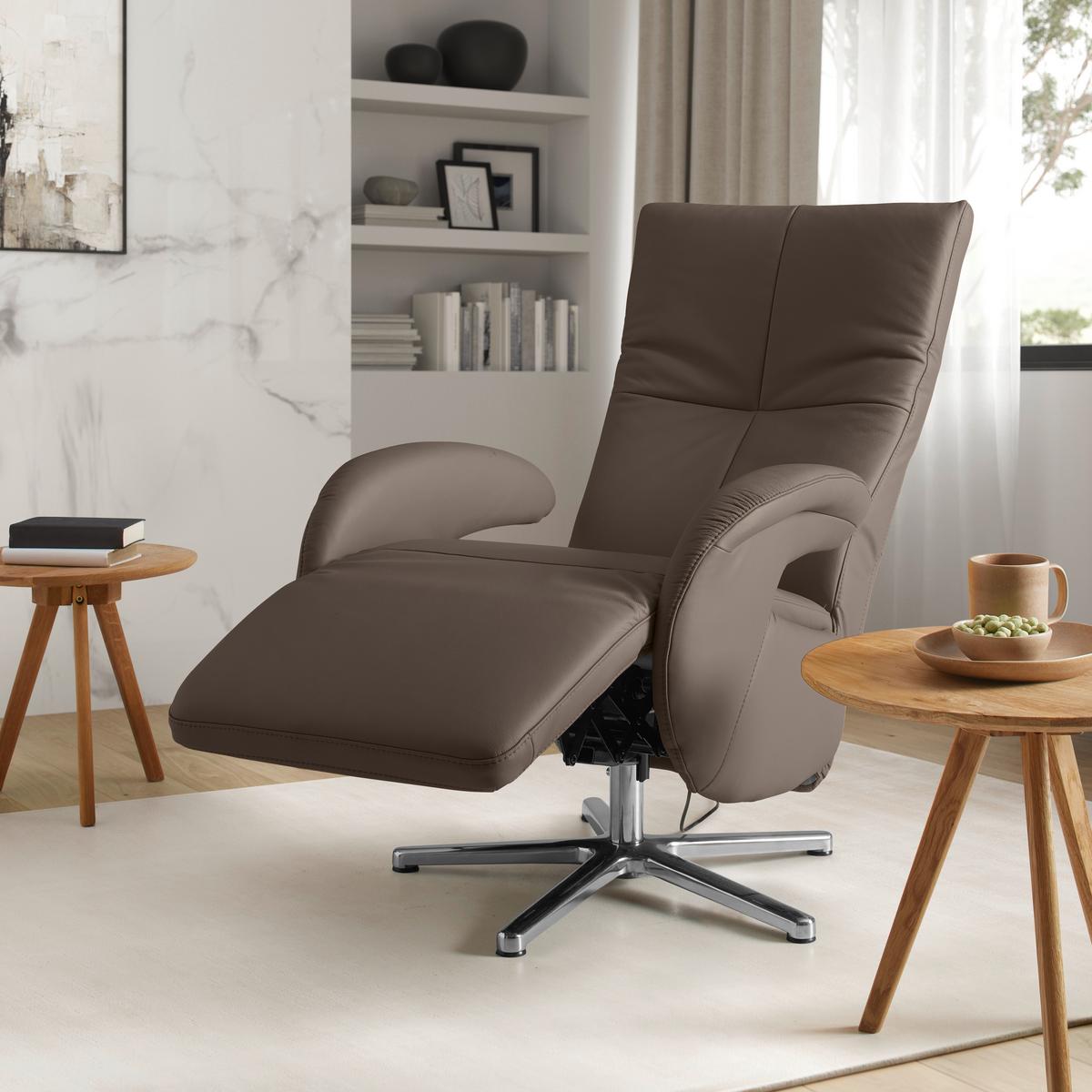 Relaxsessel Sitting 2 Mokka - Chromfarben/Mokka, MODERN, Leder (70/111/80cm) - Premium Living