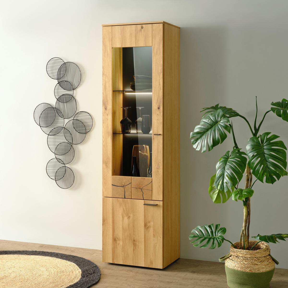 Vitrine in Eichefarben - Eichefarben/Schwarz, Modern, Glas/Holzwerkstoff (55/199/41cm) - Premium Living