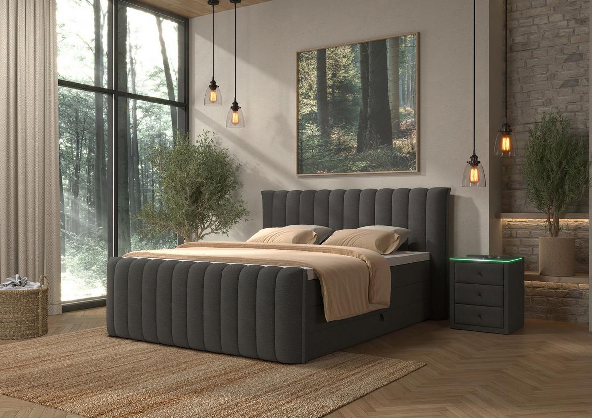 PAT BOXSPRING LINA - antracit, Konventionell, plastic/lemn (200/220cm) - Premium Living