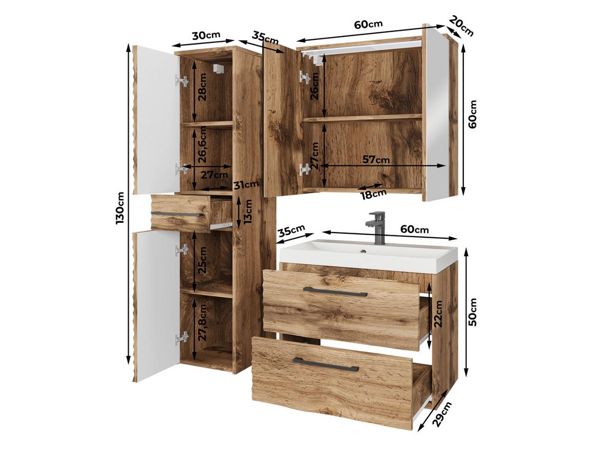 Kopalnica Toronto, Barva Hrasta, 4-Delno - hrast wotan/črna, Trendi, kovina/leseni material (90cm) - P & B
