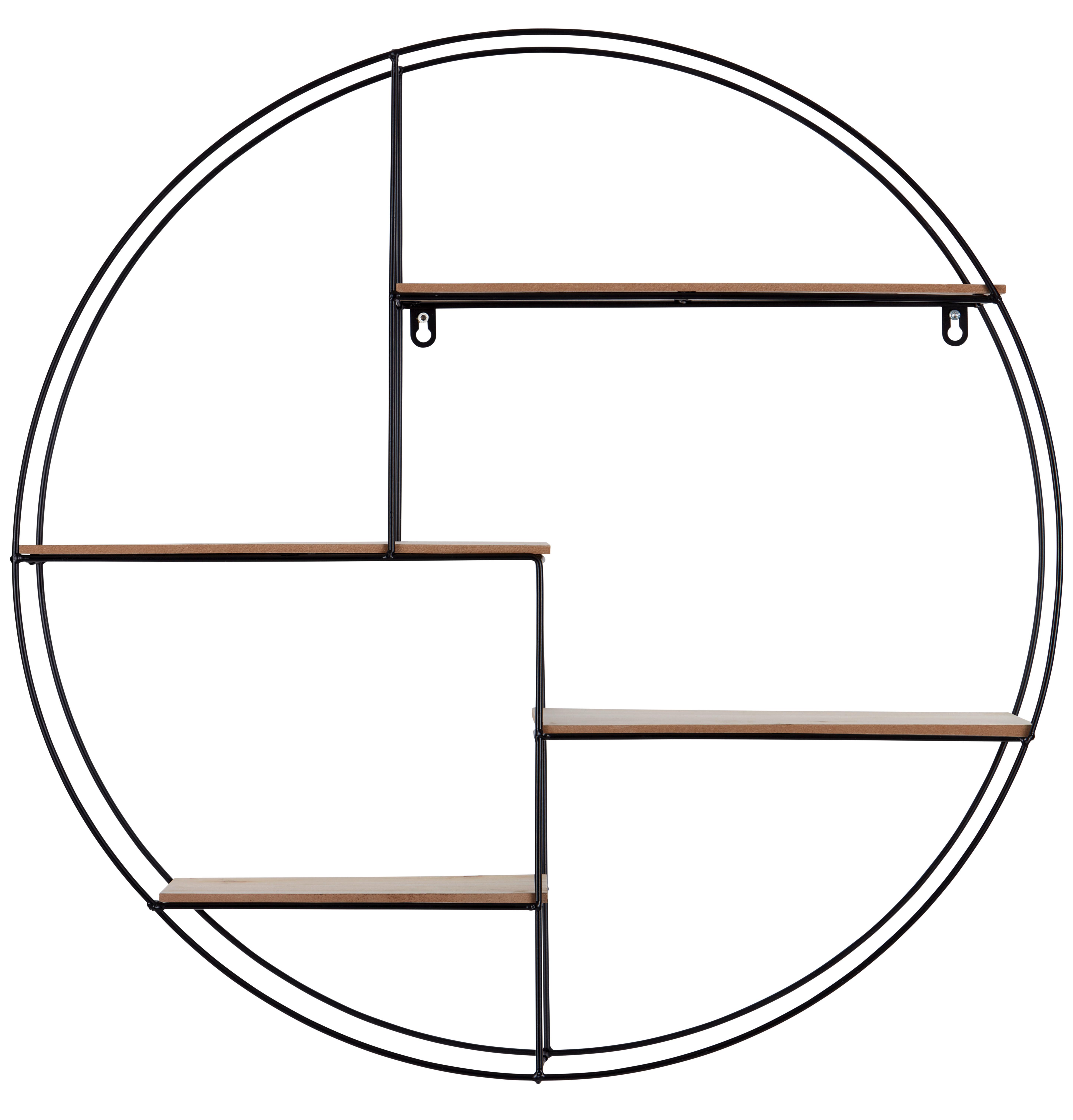 Stenski Regal Rom 1, Kovina, Les, Ø 70 Cm - črna/barve pinije, Moderno, kovina/leseni material (70/70/15cm) - Mömax