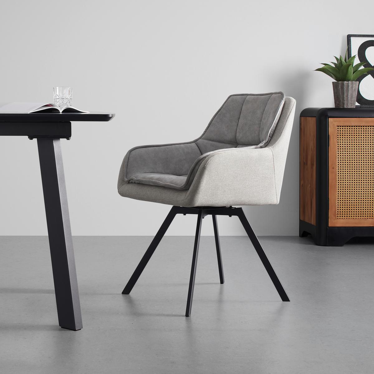 Armlehnstuhl Billy Beige Webstoff Drehbar Gepolstert - Beige/Schwarz, MODERN, Holz/Textil (62/85/62cm) - Bessagi Home