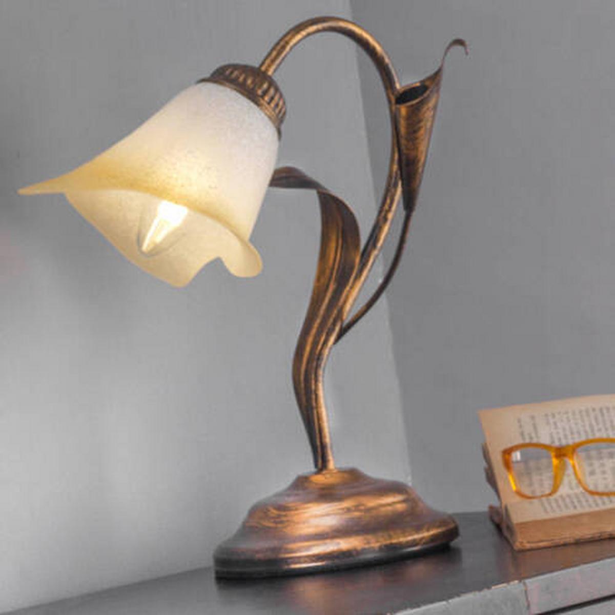 Tischleuchte Lucrezia Bronzo Weiß max. 6 Watt - Bronzefarben/Weiß, Natur, Metall (25/31cm)