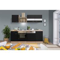 Küchenblock Merle mit Geräten ca. 220 cm Schwarz - Edelstahlfarben/Eichefarben, Basics, Holzwerkstoff/Metall (220cm) - Respekta