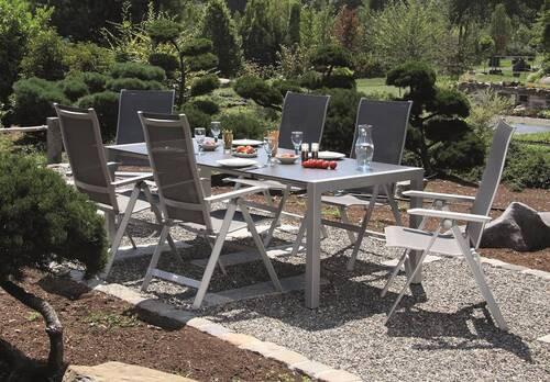 Gartengarnitur Urban 7-Teilig Platinfarben - Platinfarben/Anthrazit, Basics, Holzwerkstoff/Textil (160+60/98/74cm) - Acamp
