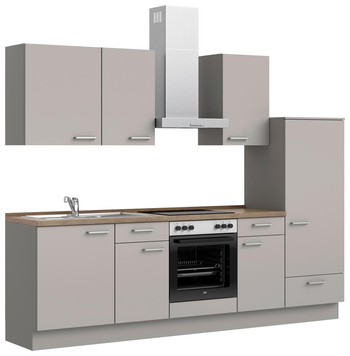 Küchenblock Touch Low m. Geräten Grau - Eiche dunkel/Edelstahlfarben, MODERN, Holzwerkstoff/Metall (270cm) - Nobilia