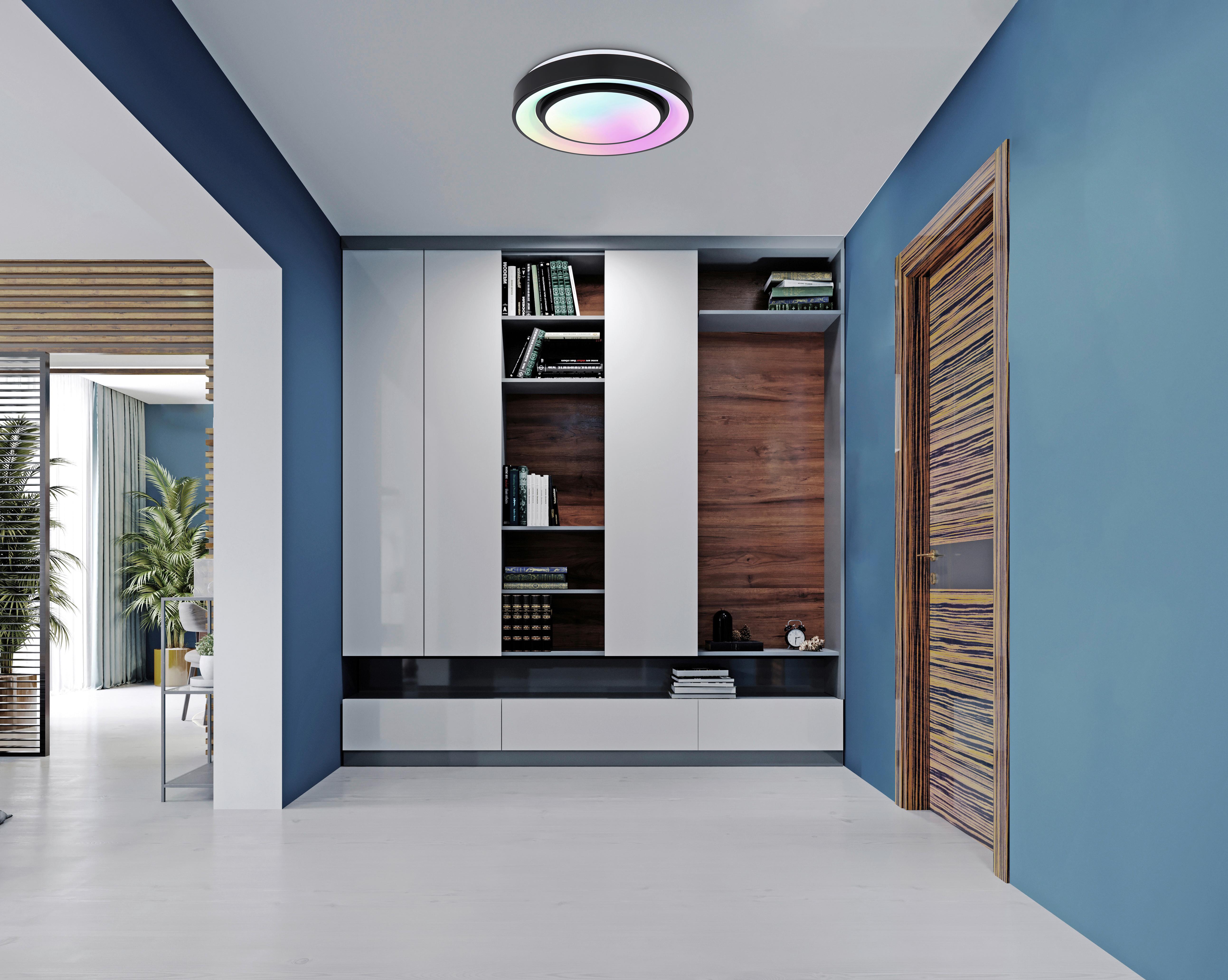 LED-Deckenleuchte Sully in Schwarz/Opal max. 24 Watt - Opal/Schwarz, MODERN, Kunststoff/Metall (38/7,5cm)