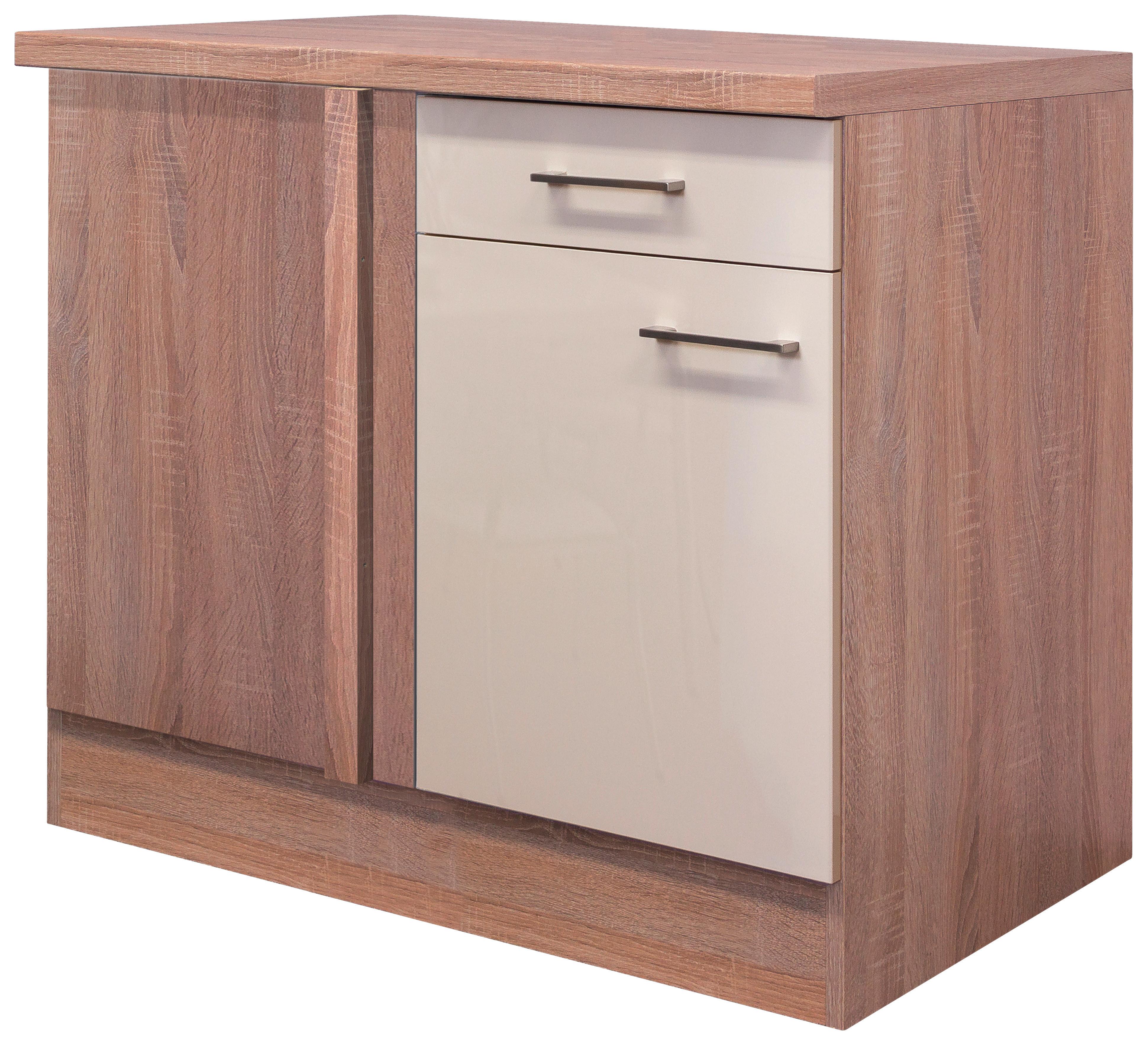 Eckunterschrank "Nebal" , Kaschmir, Eiche - Kaschmir/Edelstahlfarben, MODERN, Holzwerkstoff/Metall (110/86/60cm) - FlexWell