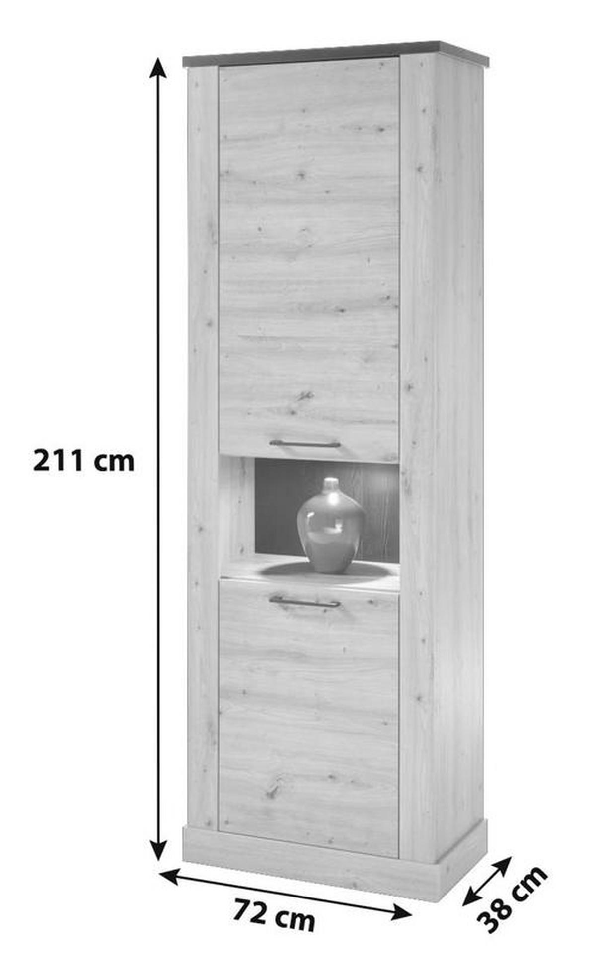 Vitrina Morel Morel - črna/barve hrasta, Romantika, leseni material (71/211/38cm) - Mömax