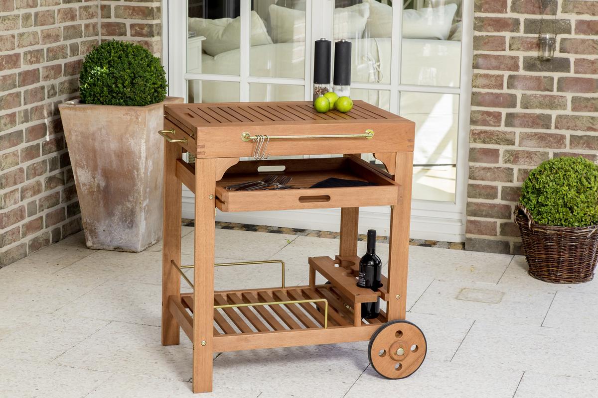 Garten-Servierwagen aus Eukalyptus, natur - Naturfarben, KONVENTIONELL, Holz/Metall (75/75/84cm) - Gardenson
