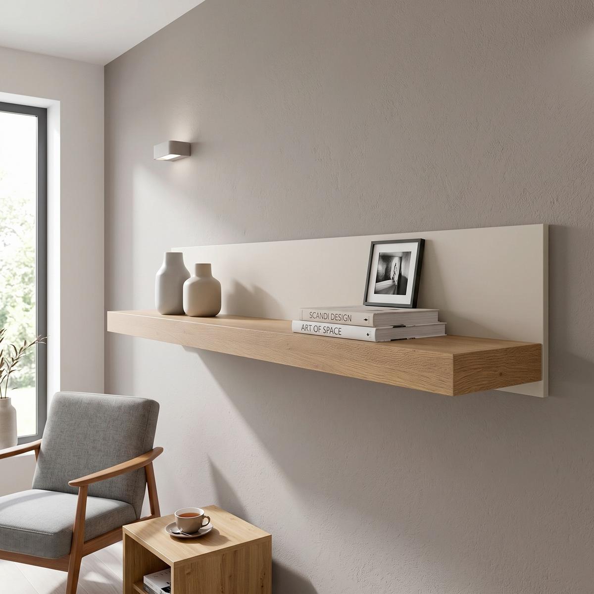 Stenska Polica Naxxar, Barva Hrasta, Kašmir - kašmir/barve hrasta, Trend, leseni material (154,1/28/24,8cm) - Modern Living
