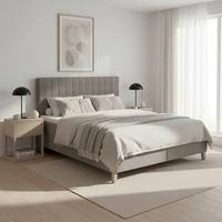Boxspringbett Olivia Grau ca. 180x200 cm mit Topper - Eichefarben/Grau, MODERN, Holz/Textil (180/200cm) - Bessagi Home