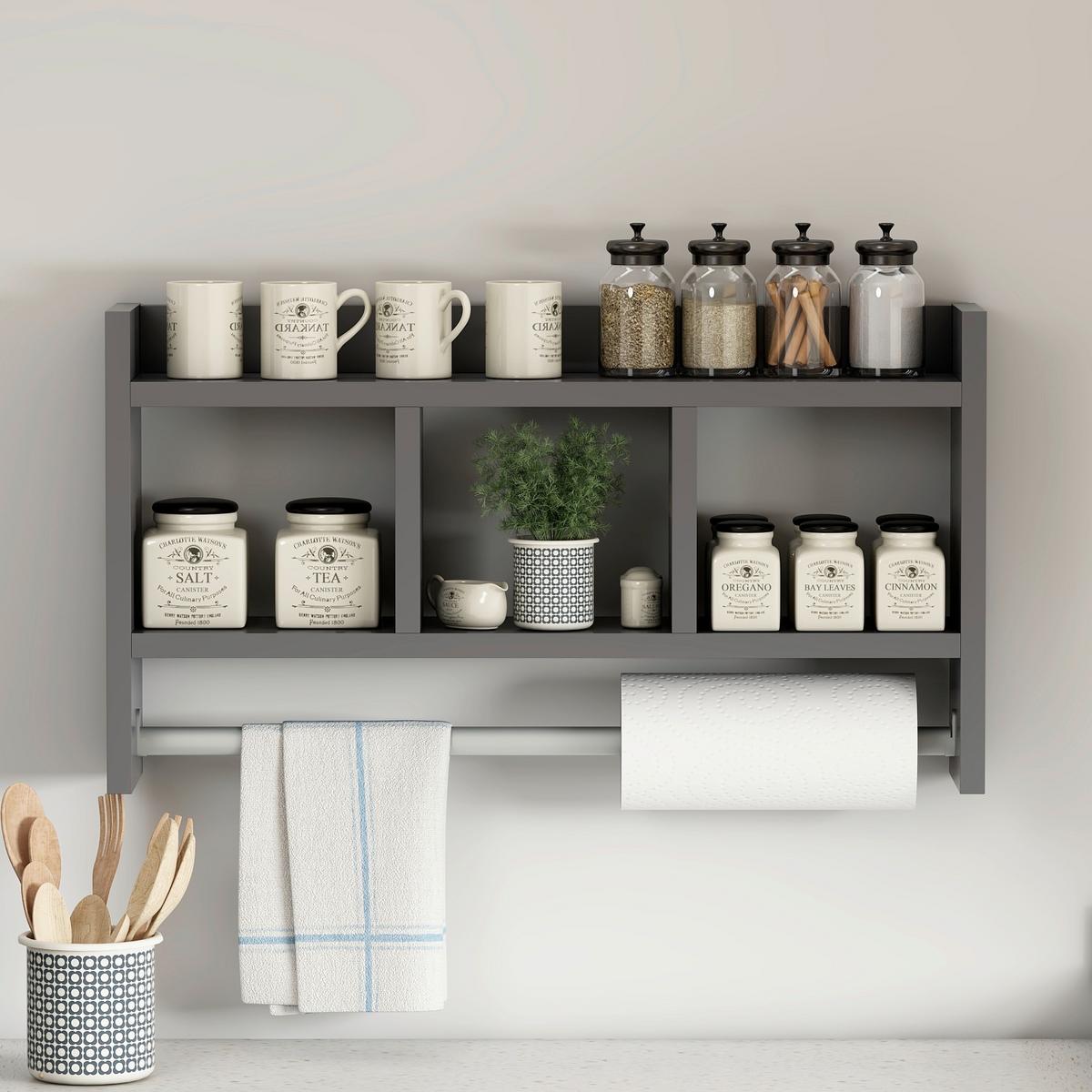 KÜCHENREGAL ASYA R001 WANDREGAL - Anthrazit, Design, Holzwerkstoff (64/35/15cm) - Livetastic