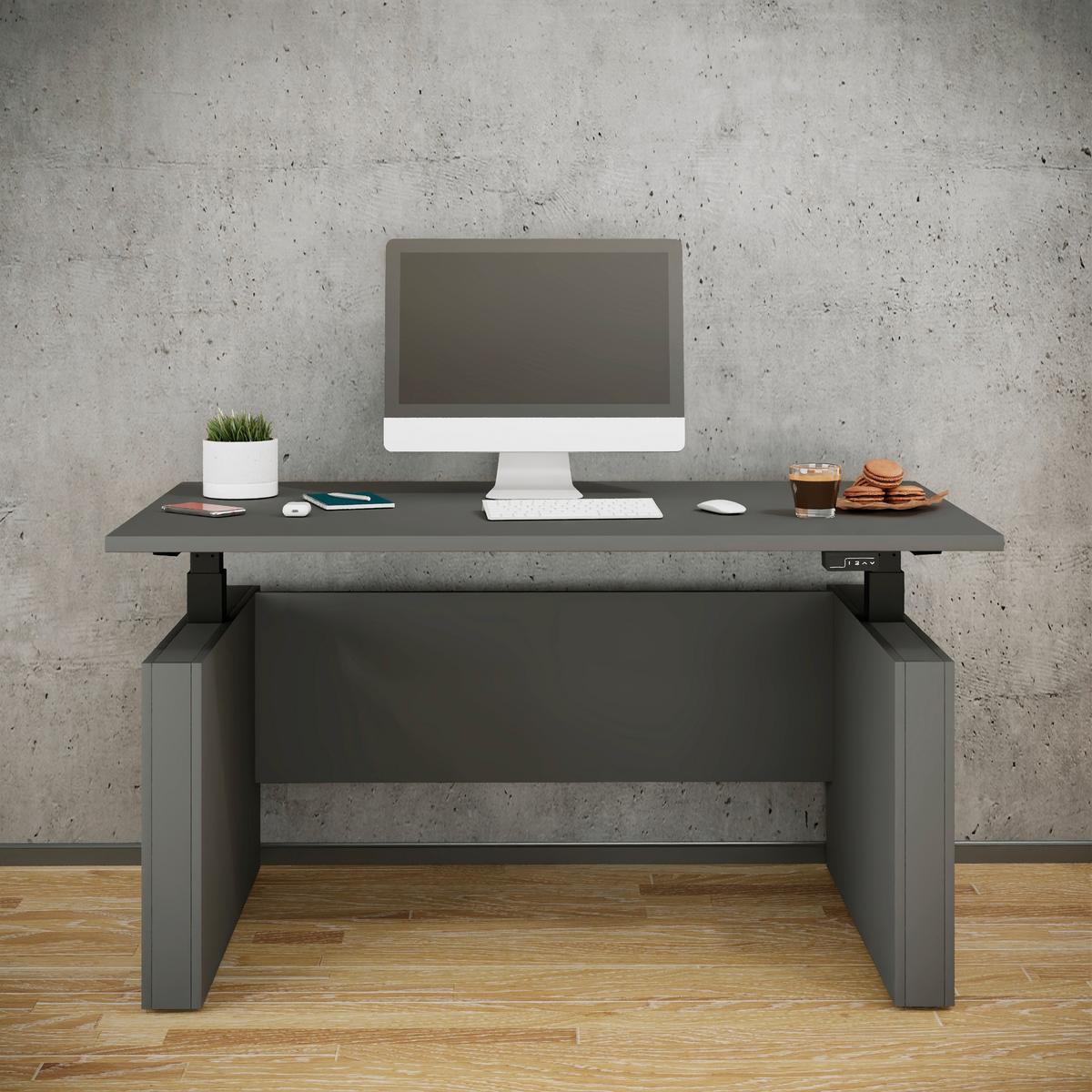 Schreibtisch E-Salia - Anthrazit/Schwarz, Konventionell, Holzwerkstoff/Metall (138/80/73-122cm) - MID.YOU
