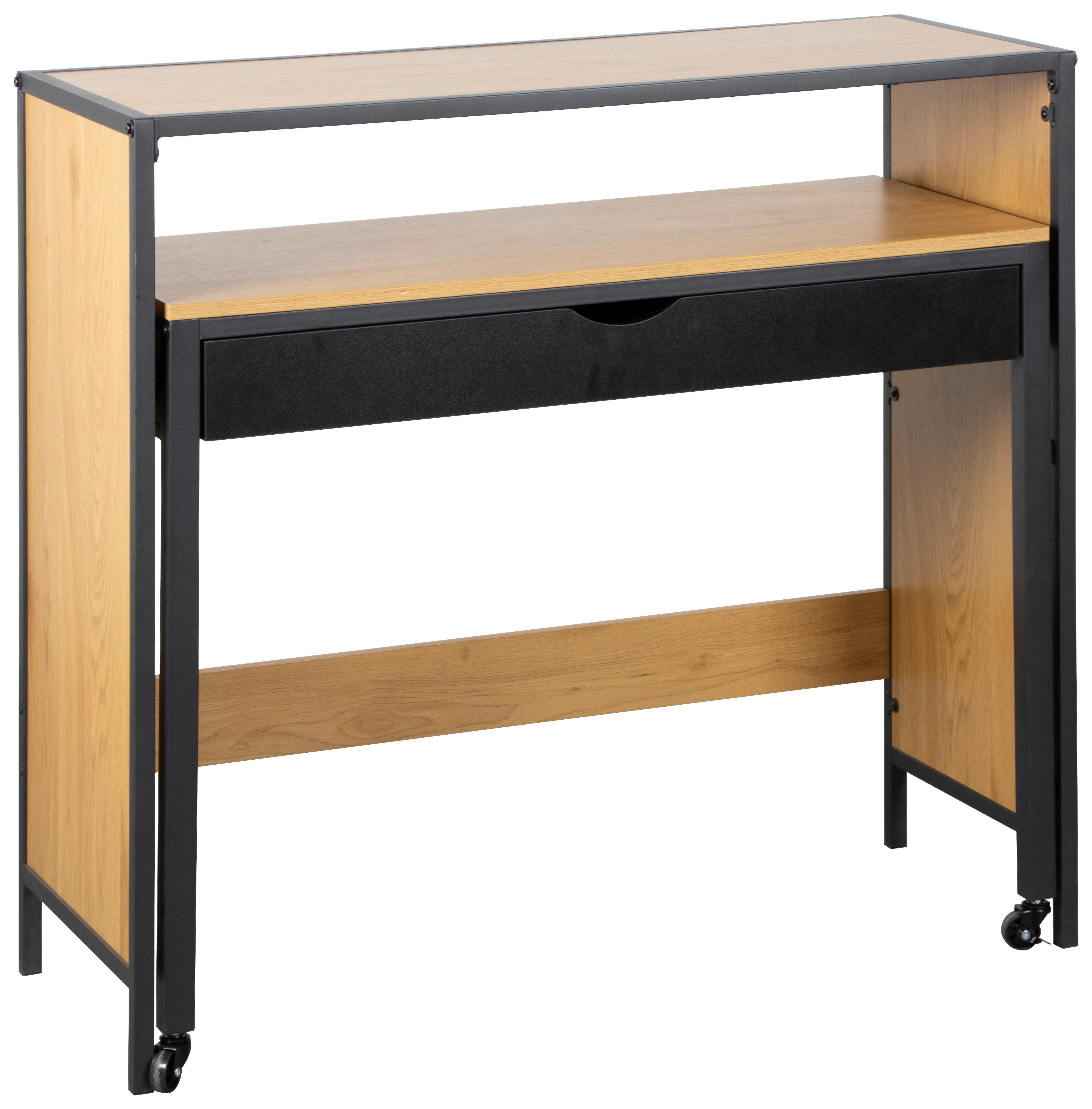 SKRIVBORD LENNY - svart/ekfärgad, Modern, metall/trämaterial (100/40/75.5-93.5cm) - Bessagi Home