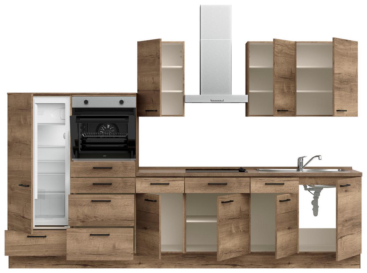 Küchenblock Structura Low m. Geräten Eiche dunkel - Eiche dunkel/Eichefarben, MODERN, Holzwerkstoff/Metall (330cm) - Nobilia