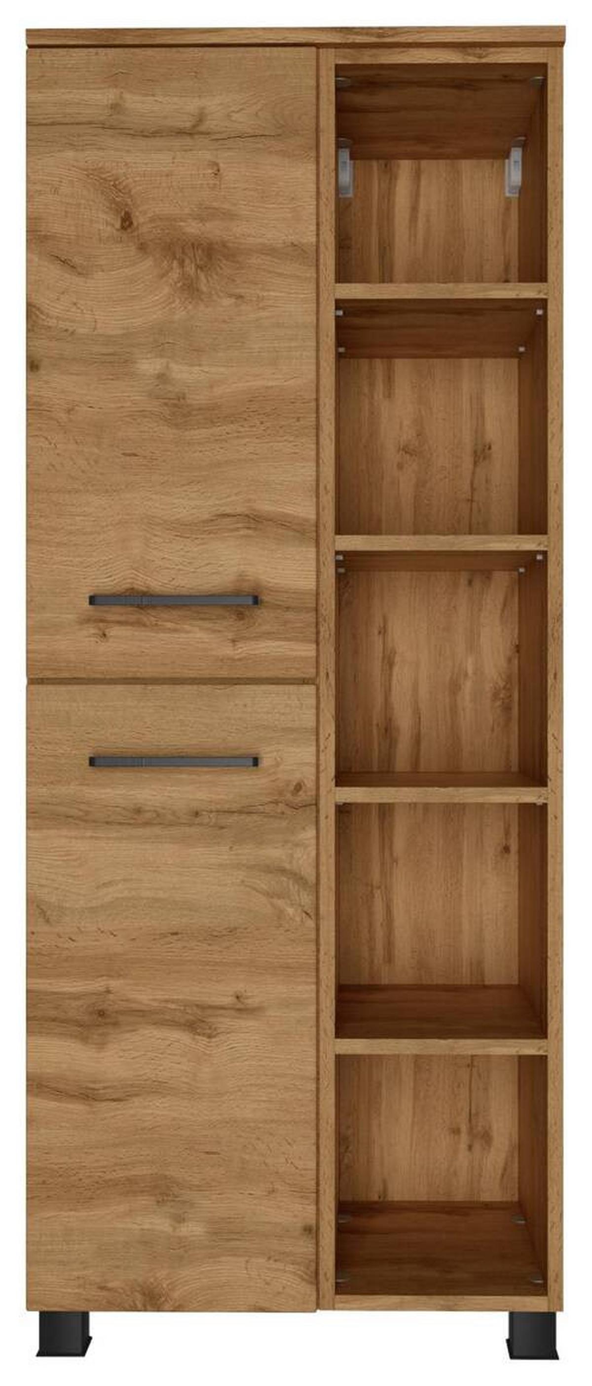 Midischrank ''Manchester'', Eichefarben - Eichefarben/Schwarz, MODERN, Holzwerkstoff/Metall (55/130/35cm) - Held