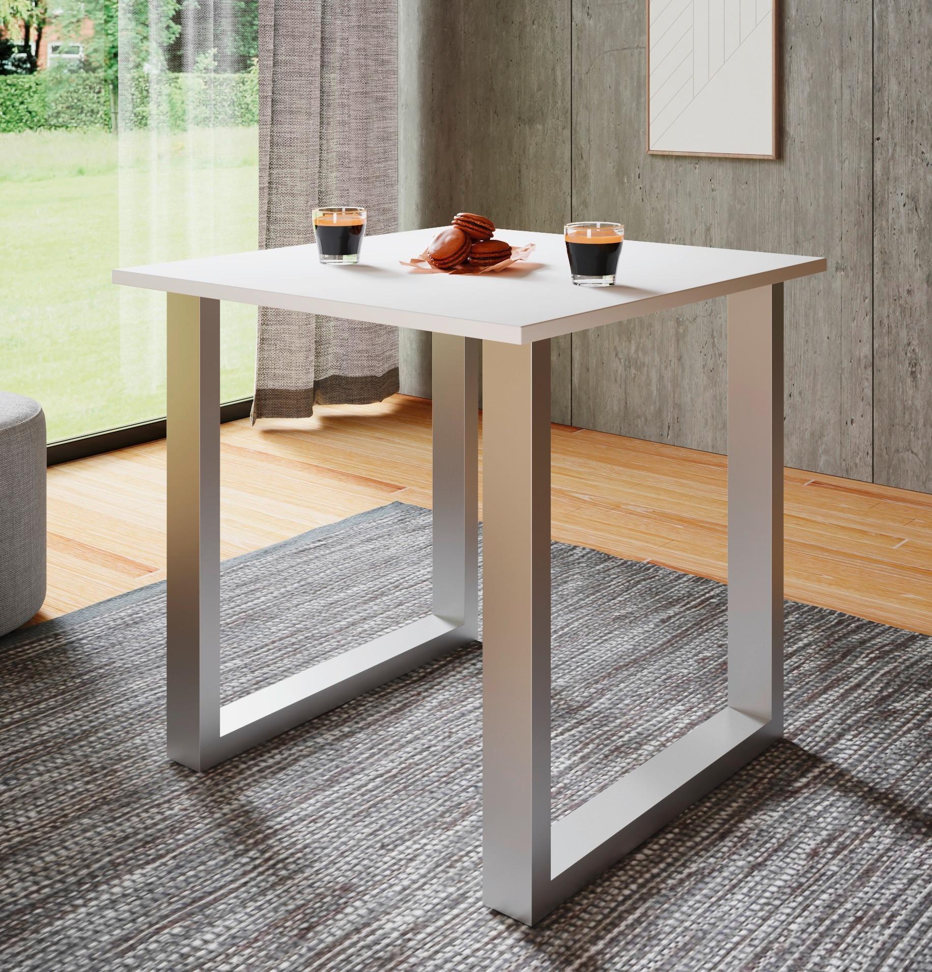 SCHREIBTISCH LONA - Weiss/Silberfarben, Design, Holzwerkstoff/Metall (80/76/50cm) - MID.YOU