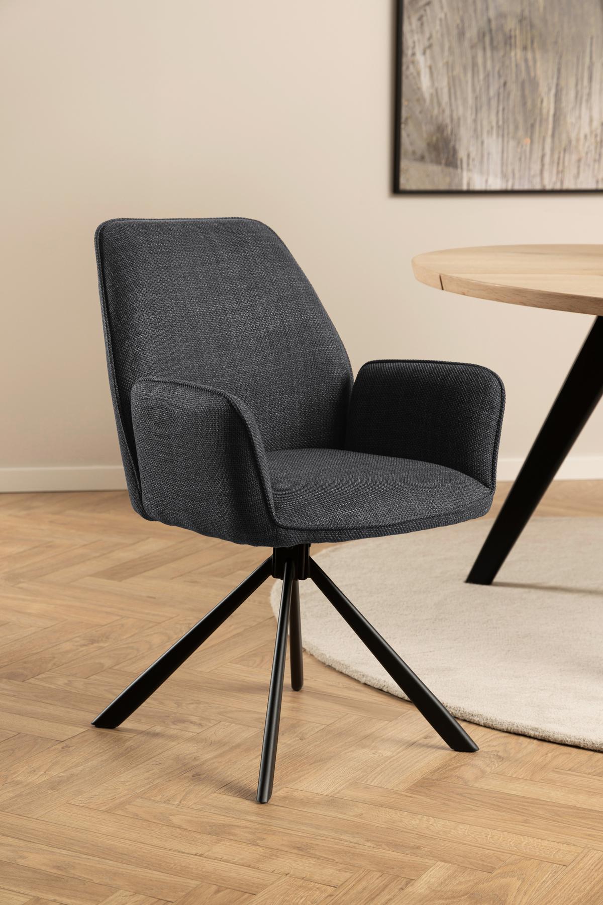 KRZESŁO Z PODŁOKIETNIKAMI GLENDA - ciemnoszary/czarny, Trend, metal/tkanina (61/88,5/63cm) - MID.YOU