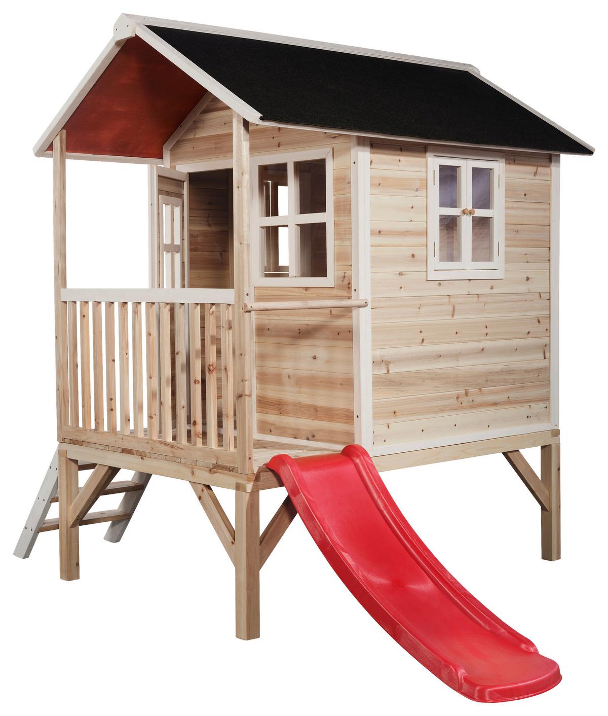 Igralna Hišica Exit Loft 300, Naravne Barve - rdeča/bukev (jedrovina), Konvencionalno, les (369/190/215cm) - EXIT Toys