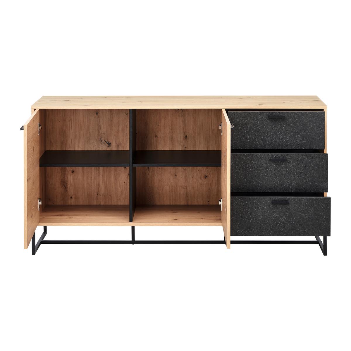 Komoda Fosca, Hrast, Črna - črna/barve hrasta, Moderno, kovina (148,5/76/40cm) - Bessagi Home