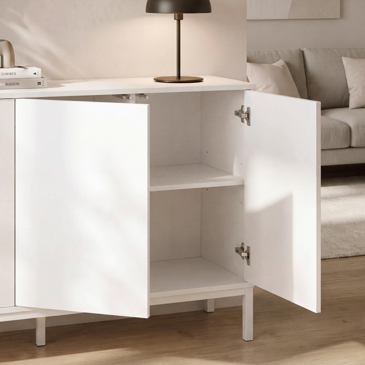 Sideboard Amber Weiß MDF/Eisen - Weiß, MODERN, Holzwerkstoff/Metall (150/80/40cm) - Bessagi Home
