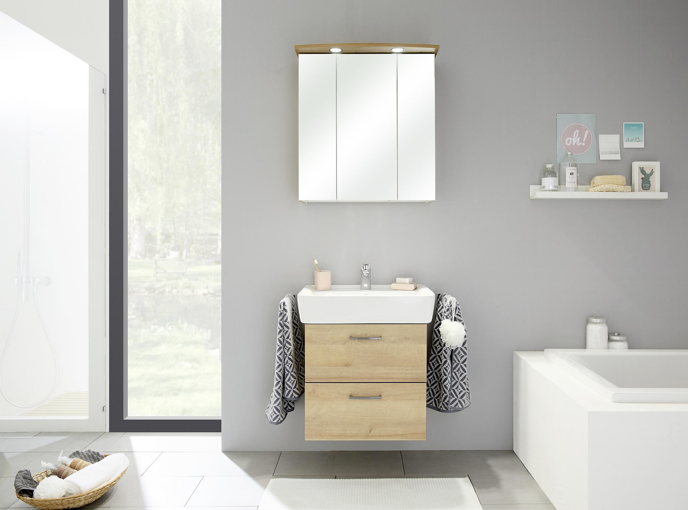Badezimmer "Rüdesheim" , eiche - Eichefarben/Weiß, Basics, Keramik/Holzwerkstoff (65cm) - MID.YOU