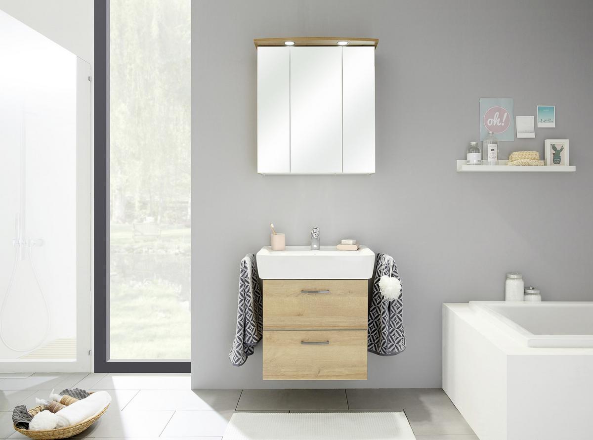 Badezimmer "Rüdesheim" , eiche - Eichefarben/Weiß, Basics, Keramik/Holzwerkstoff (65cm) - MID.YOU