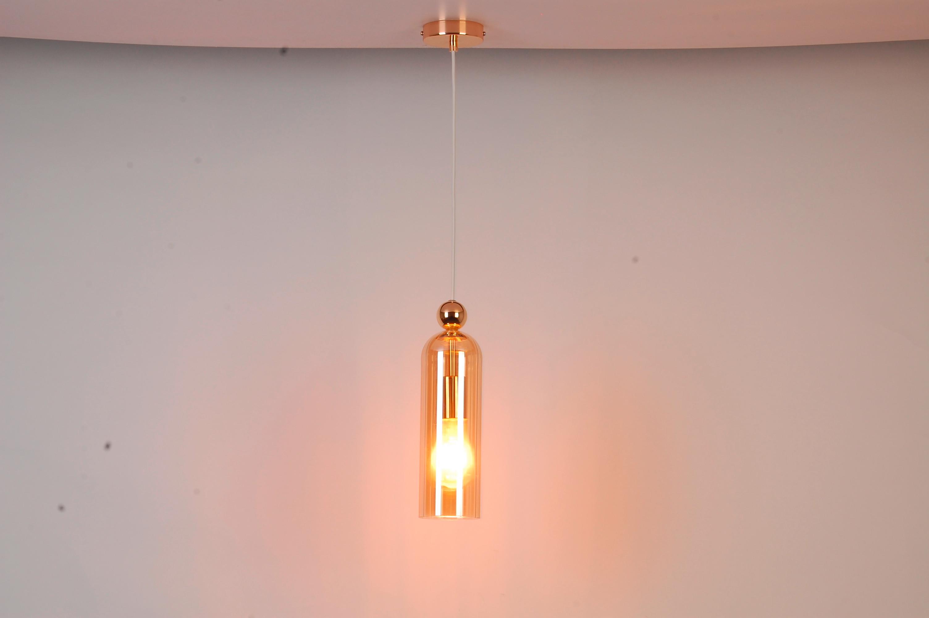 Hängeleuchte Dubai Bernsteinfarben max. 40 Watt - Bernsteinfarben, Trend, Glas/Metall (10/134,7cm) - Novel