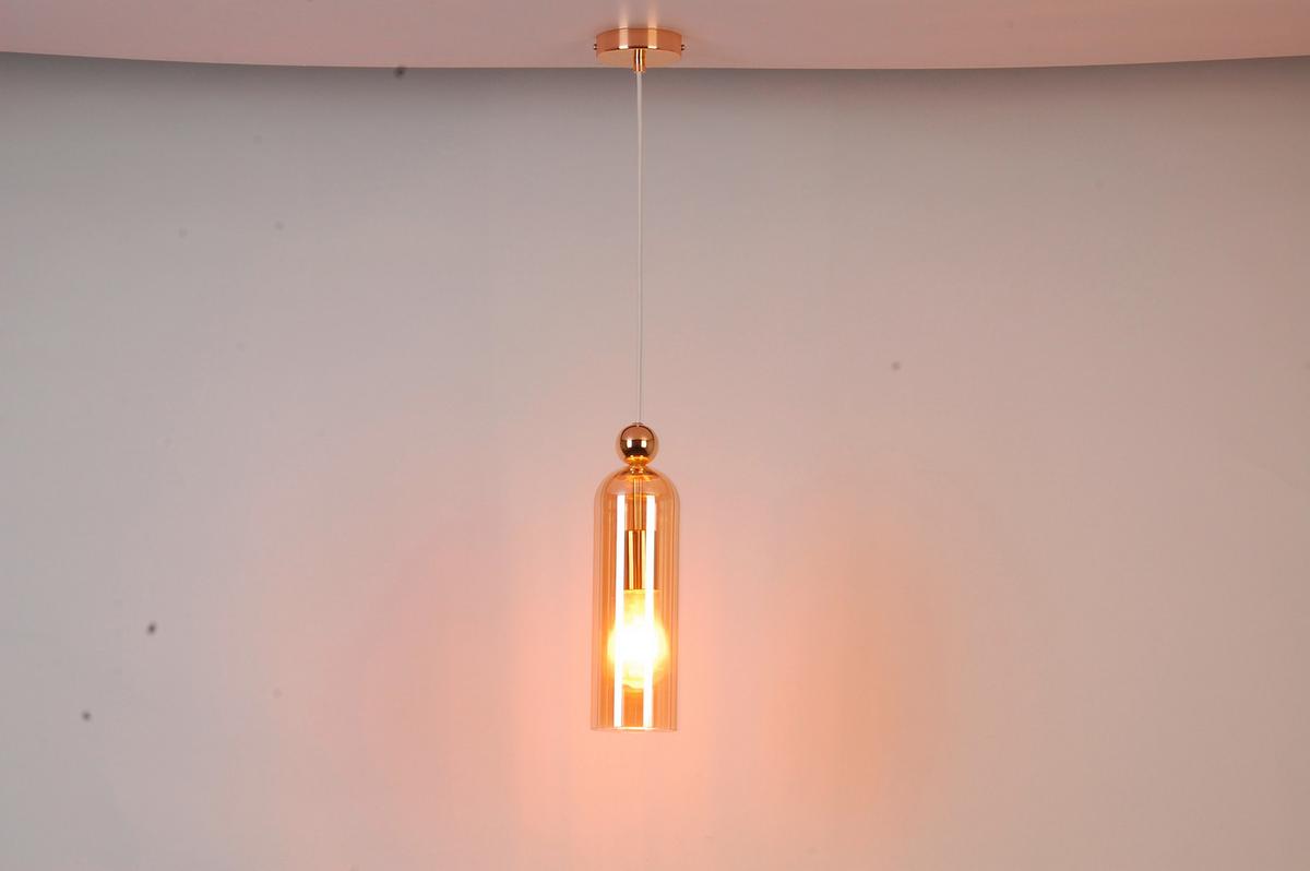 Hängeleuchte Dubai Bernsteinfarben max. 40 Watt - Bernsteinfarben, Trend, Glas/Metall (10/134,7cm) - Novel