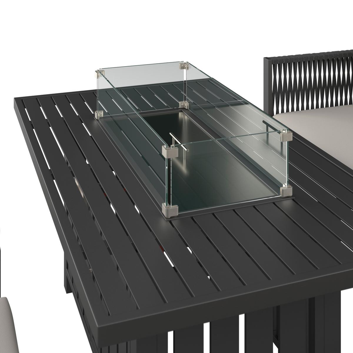 Garnitură grădină Selena - gri deschis/culoare inox, Modern, sticlă/metal (258/66/72cm) - Bessagi Garden