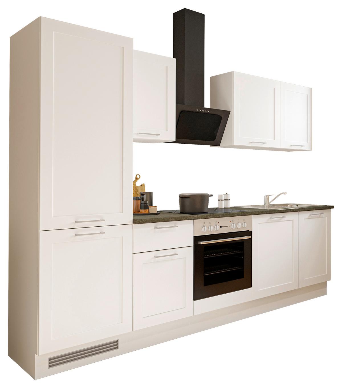 Küchenblock Marseille mit Geräten ca. 280 cm Weiß - Chromfarben/Anthrazit, Design, Holzwerkstoff/Metall (280cm) - P & B