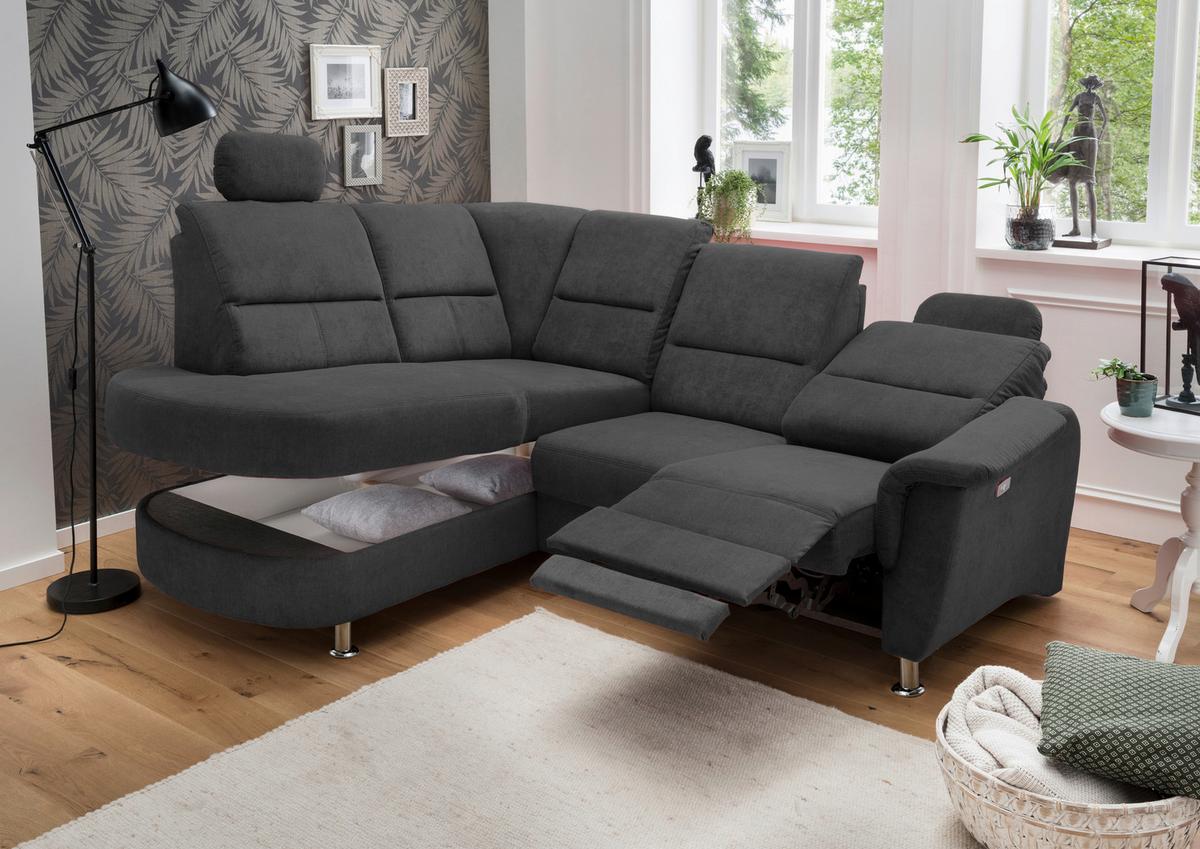 Wohnlandschaft Parole Schwarz Mikrofaser - Chromfarben/Schwarz, KONVENTIONELL, Textil/Metall (184/231cm) - Livetastic