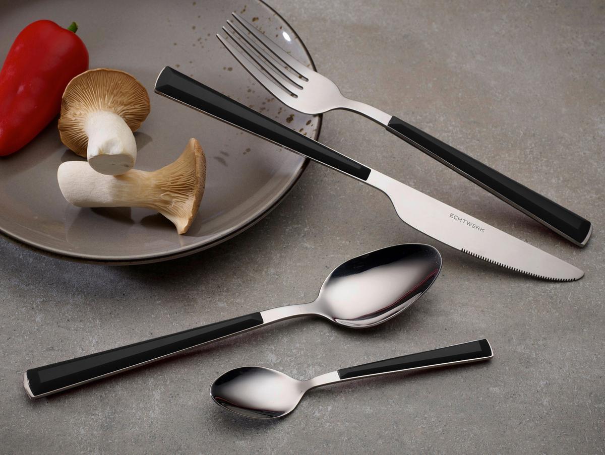 Besteckset Basic Schwarz/Silber 16-teilig - Silberfarben/Schwarz, Basics, Metall - Echtwerk
