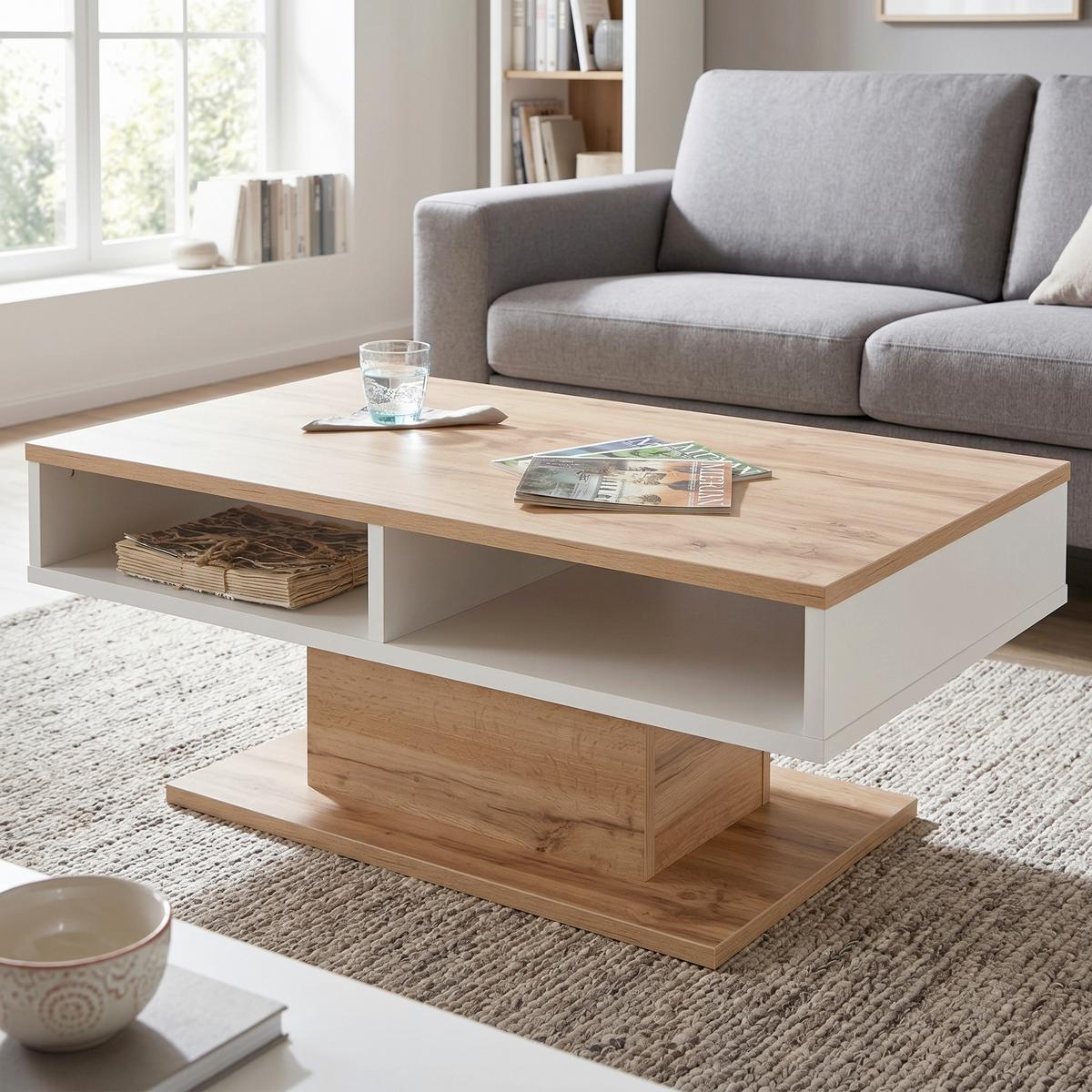 Klubska Miza Alamo, Barva Hrasta, Bela - barve hrasta/bela, Moderno, leseni material (120/70/43cm) - Mömax
