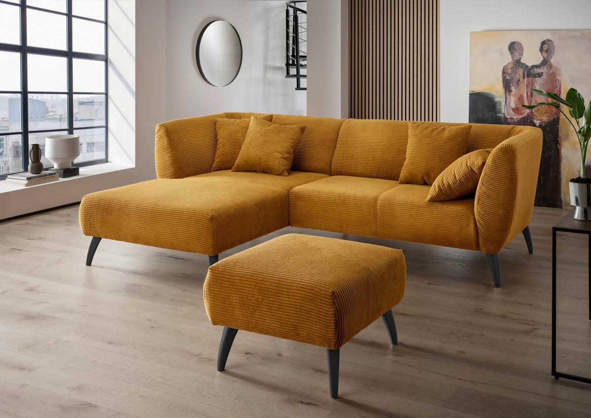 Wohnlandschaft Colori Goldfarben Cord - Goldfarben/Schwarz, MODERN, Holz/Textil (160/264cm) - MID.YOU