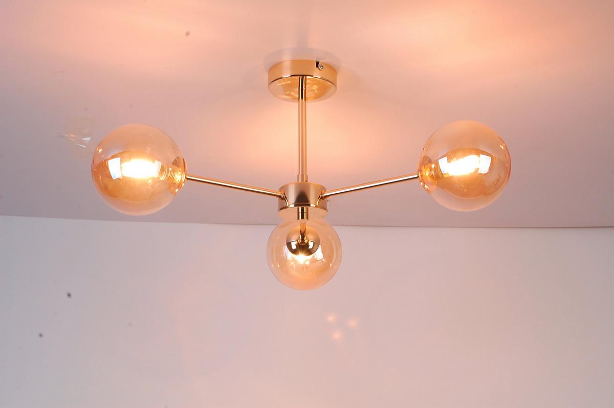 LAMPA SUFITOWA AMBER - kolor bursztynowy, Trend, metal/szkło (62/62/25cm) - Novel