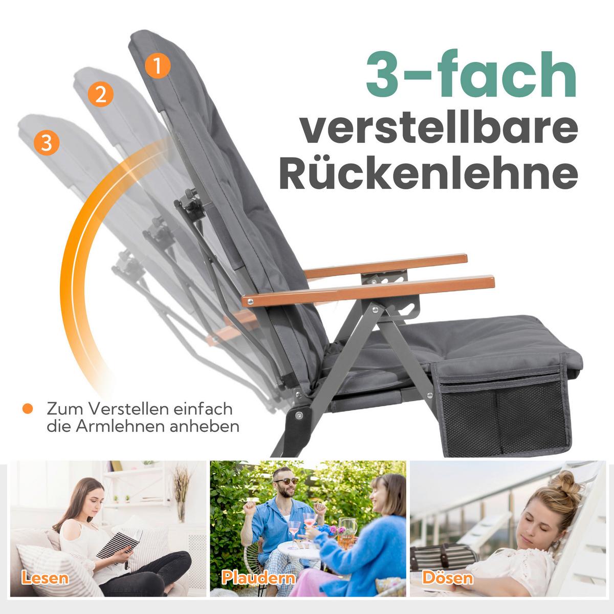 Campingsessel Grau/Silberfarben - Silberfarben/Grau, Basics, Textil/Metall (54/102/71cm) - Modante