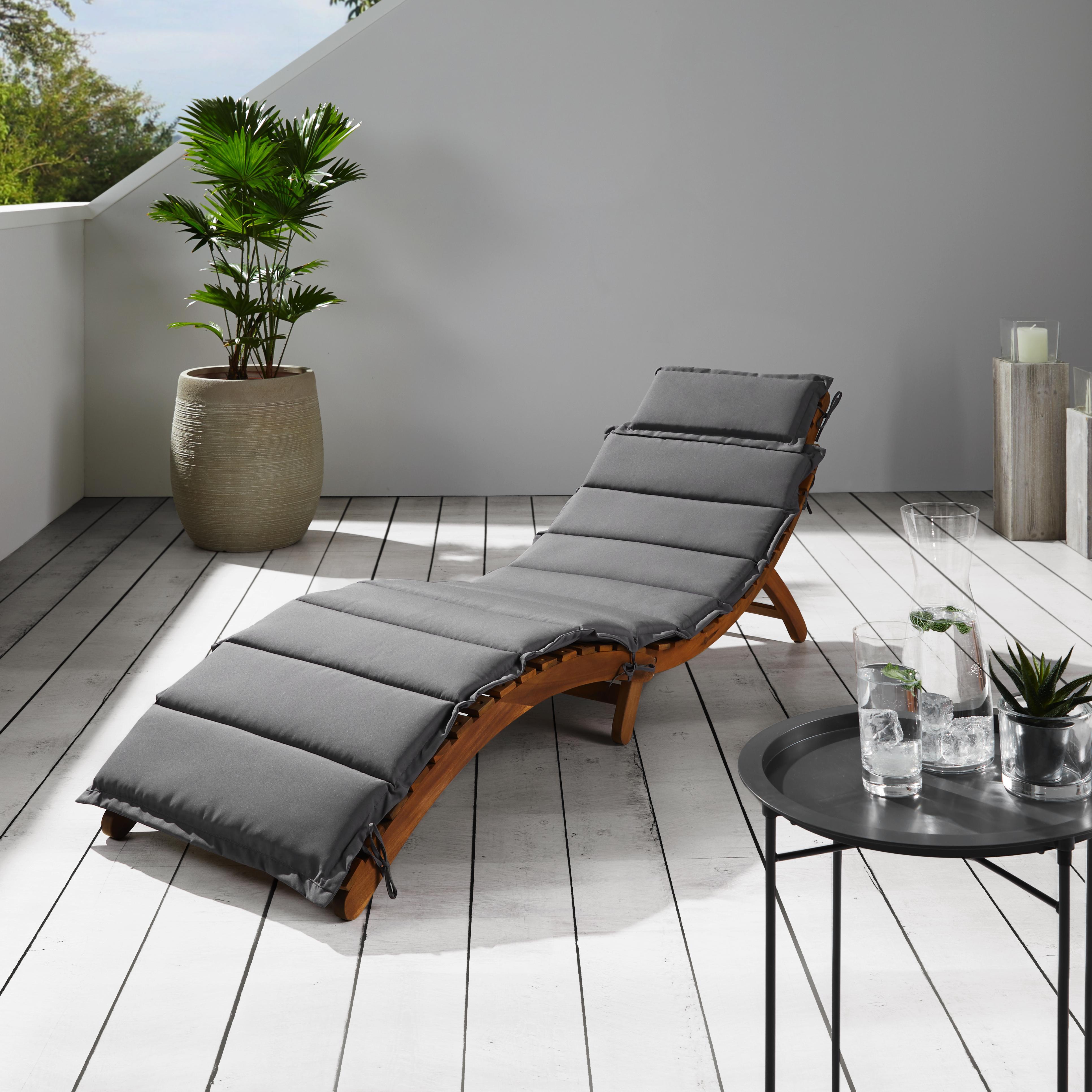 Gartenliege Bora aus Akazienholz - Dunkelgrau, MODERN, Holz/Textil (186/54/56cm) - Bessagi Garden