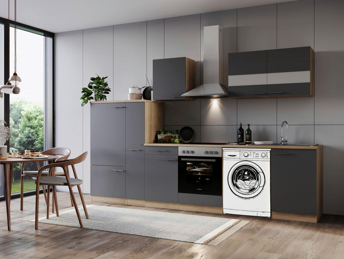 Kuhinjski Blok Z Aparati Merle, 310cm - barve nerjavečega jekla/siva, Basics, kovina/steklo (310cm) - Respekta