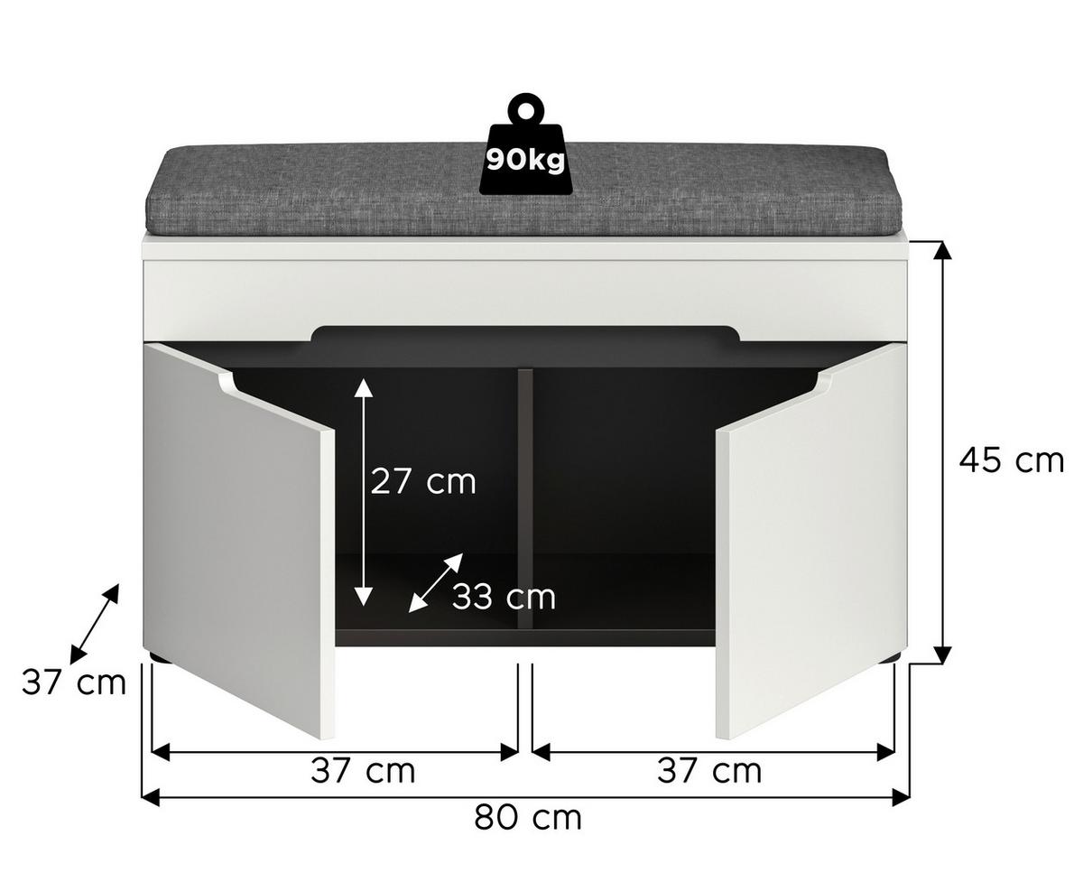 Garderobna Klop Canu, Bela, Siva, Z Blazino - siva/črna, Design, umetna masa/tekstil (80/45/37cm) - Livetastic