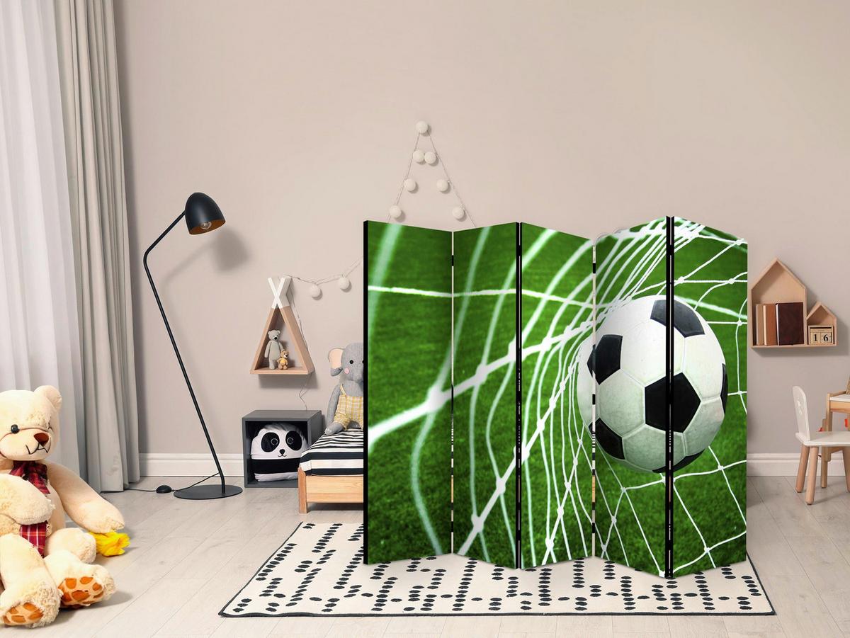 Paravan Goal I, 5-Delni, Dvostranski - zelena/bela, Basics, tekstil/les (225cm) - artgeist