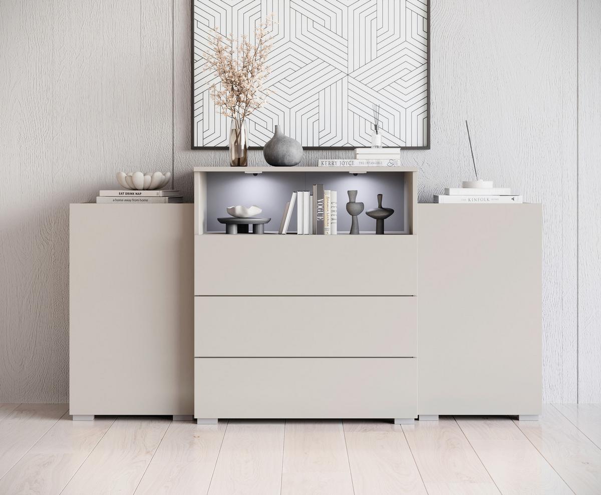Široka Komoda Urban, Kašmir, Bež, Osvetlitev - kašmir/siva, Trendi, umetna masa/leseni material (150/81/37cm) - P & B