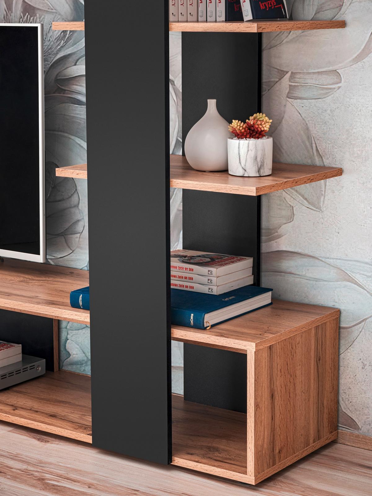 Wohnwand Eco Schwarz/Eiche Wotan - Eiche Wotan/Schwarz, MODERN, Holzwerkstoff/Kunststoff (190/152/35cm) - P & B