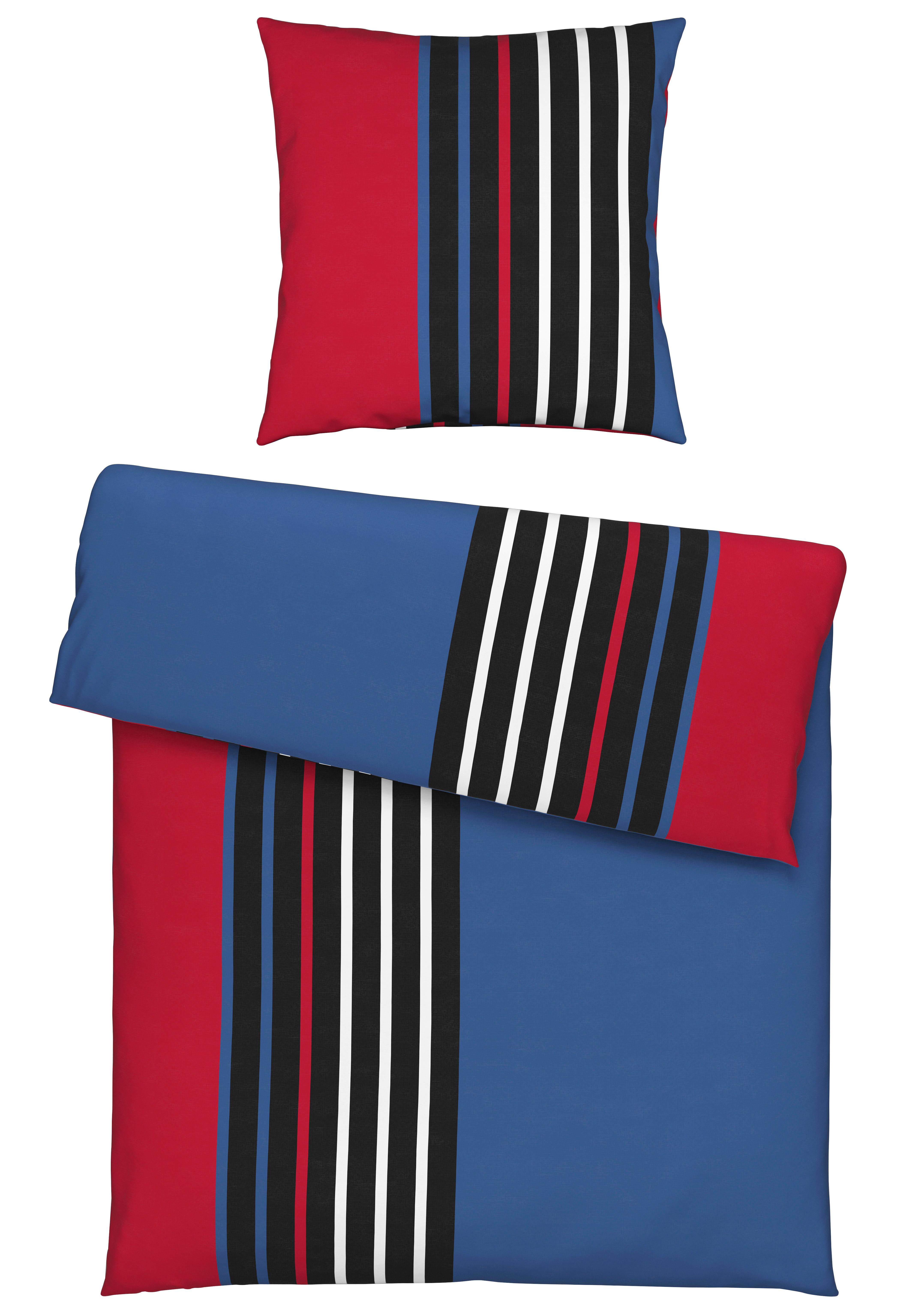 Bettwäsche Anton Blau/Rot ca. 135x200cm - Blau/Rot, KONVENTIONELL, Textil (135/200cm) - Modern Living