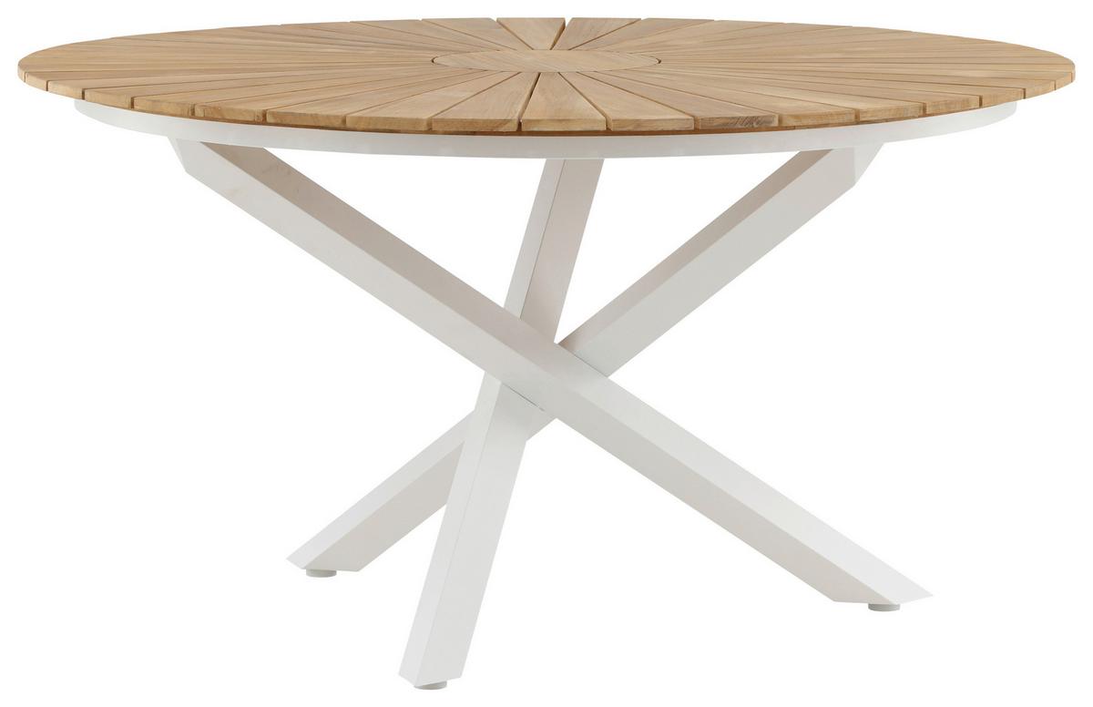 Gartentisch Mexico ca. 140x75 cm Alu Weiß/Teak - Weiß/Teakfarben, KONVENTIONELL, Holz/Metall (140/140/75cm) - Gardenson