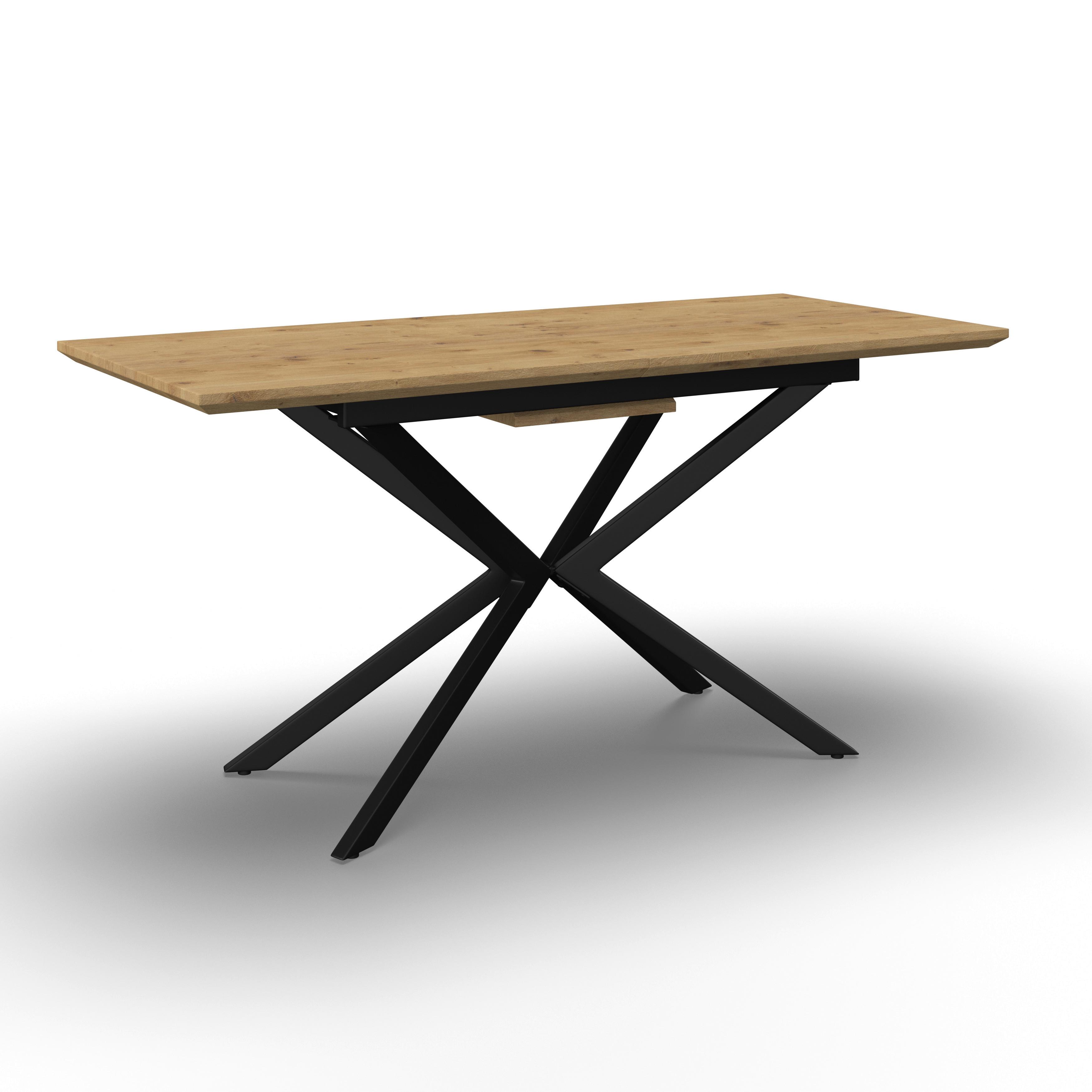 Esstisch ausziehbar Aki Eichefarben MDF - Eichefarben/Schwarz, MODERN, Holzwerkstoff/Metall (140-180/76/80cm) - Bessagi Home