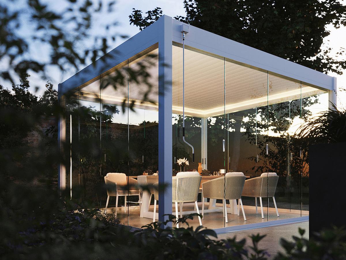 Pergola Deluxe ca. 360x400 cm Weiß Netzbetrieb inkl. LED - Weiß, Basics, Metall (360/255/400cm) - Gardenson