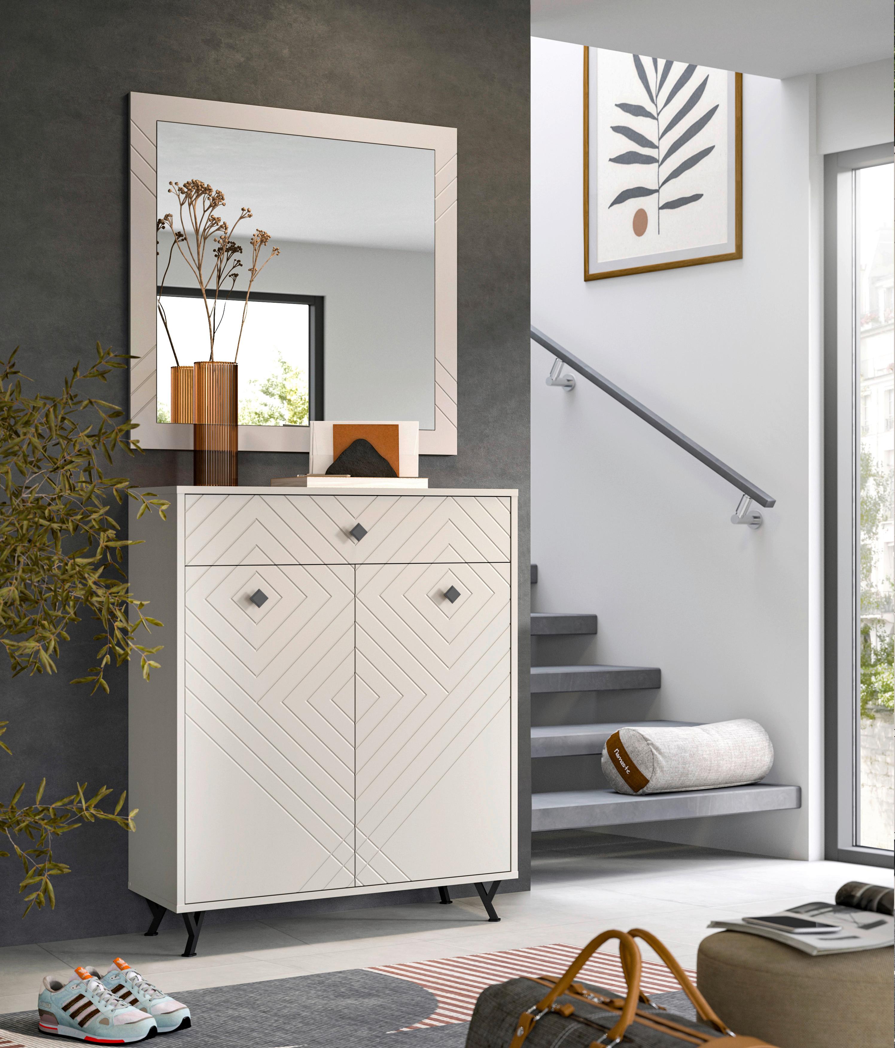 Garderobe Notes 2-teilig ca.80x190x35cm Sandbeige - Design, Glas/Holzwerkstoff (80/190/35cm) - MID.YOU
