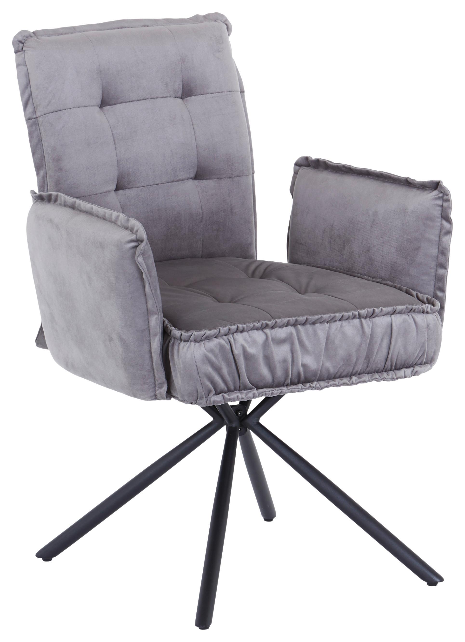 KRZESŁO Z PODŁOKIETNIKAMI MARYLA - czarny/szary, Modern, metal/tkanina (63,5/88/66cm) - MID.YOU